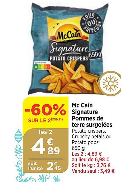 mc cain signature pommes de terre surgelées -60% sur le 2ème