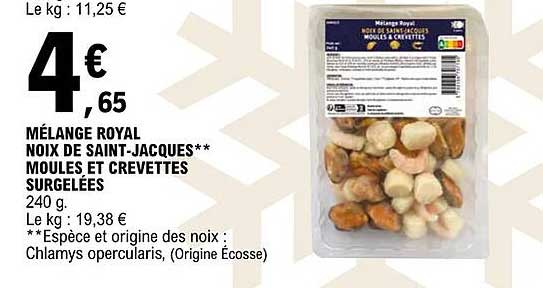 mélange royal noix de saint-jacques moules et crevettes surgelées