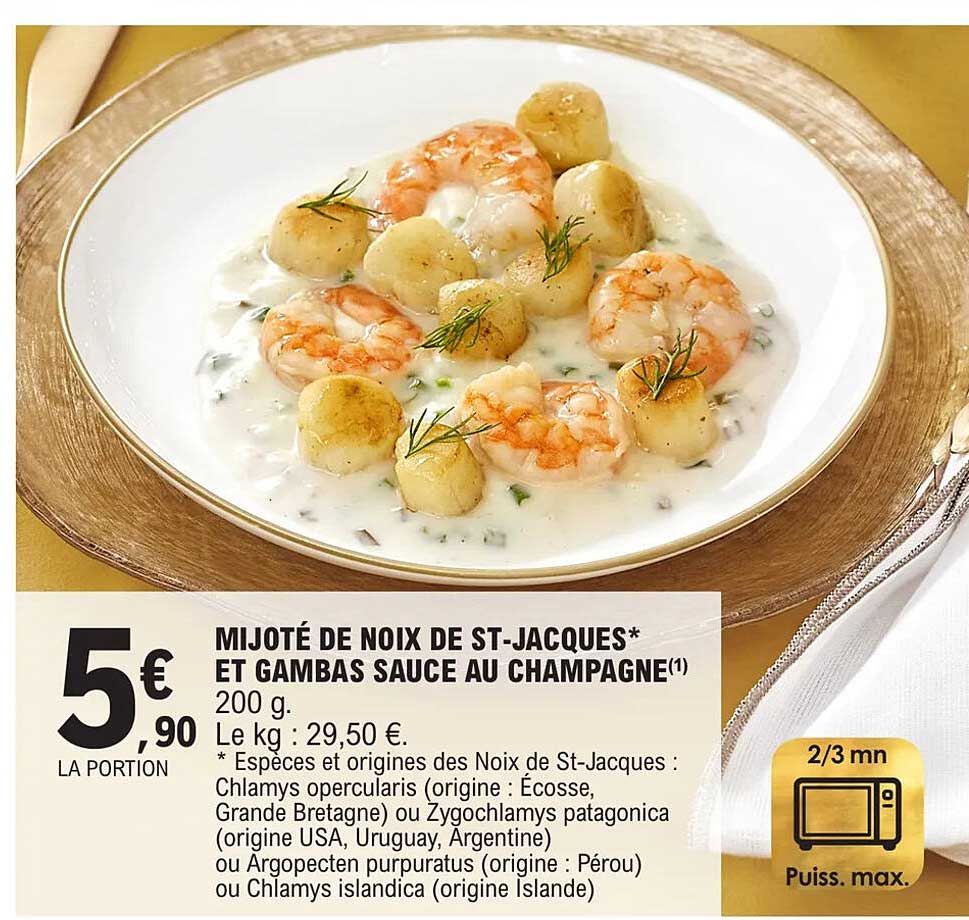 mijoté de noix de st-jacques et gambas sauce au champagne
