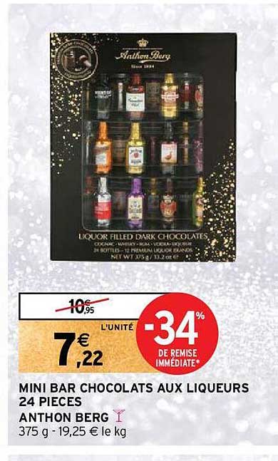 mini bar chocolats aux liqueurs 24 pièces anthon berg