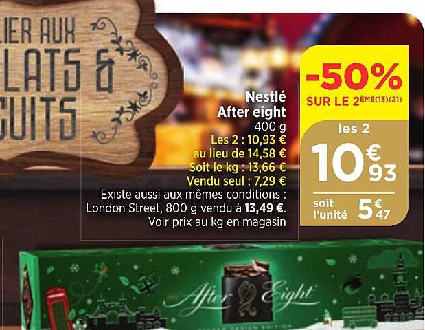 nestlé after eight -50% sur le 2ème