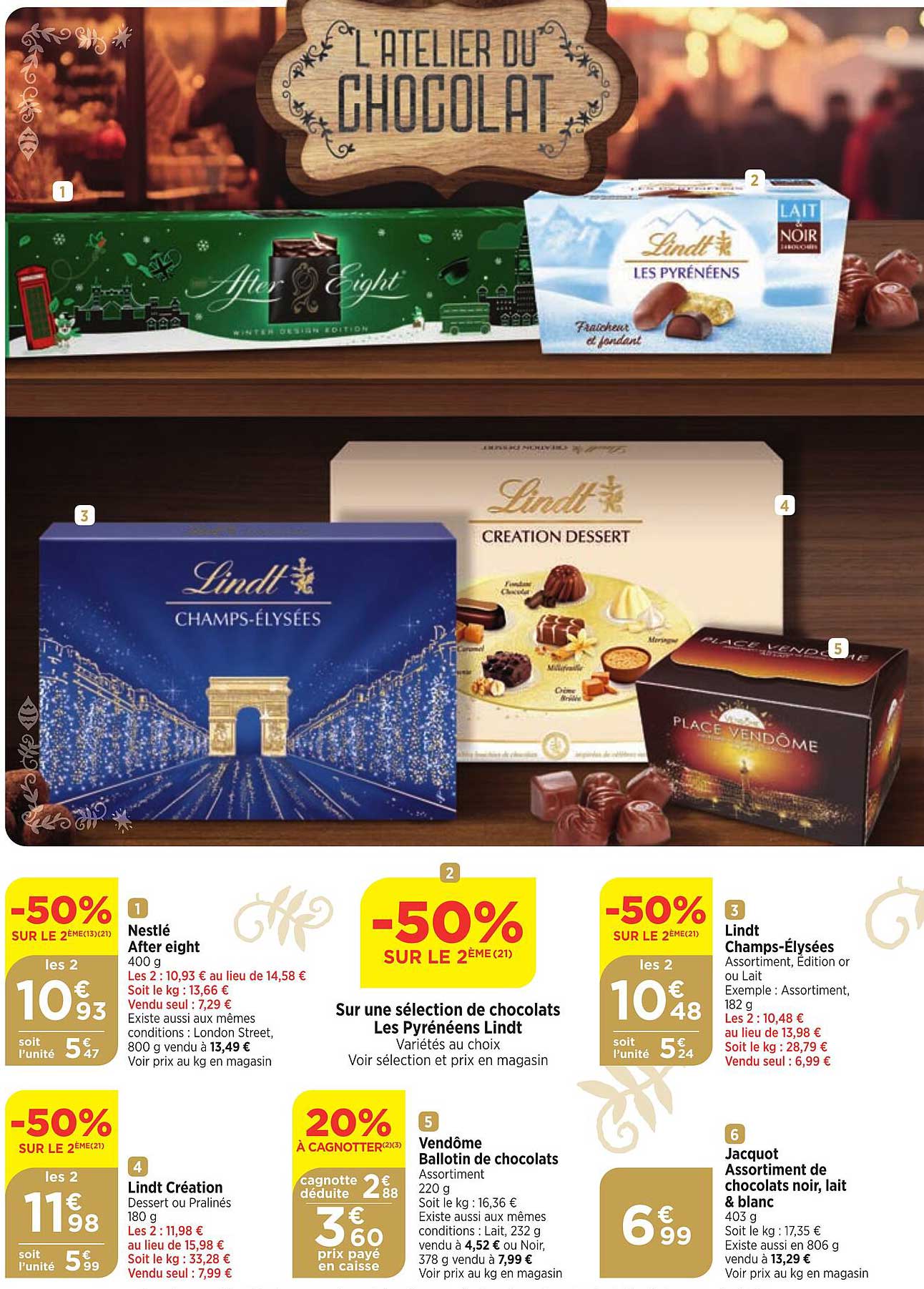 nestlé after eight, lindt création, vendôme ballotin de chocolats, lindt champs-élysées, jacquot assortiment de chocolats noir, lait & blanc