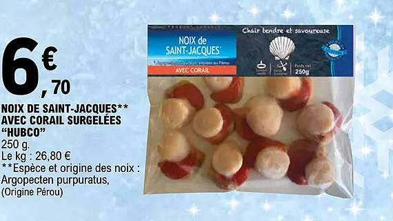 noix de saint-jacques avec corail surgelées "hubco"