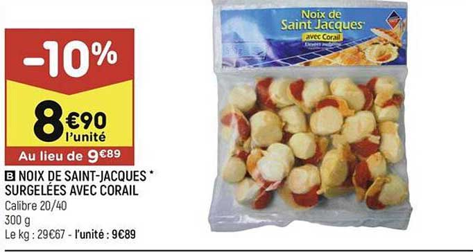 noix de saint-jacques surgelées avec corail