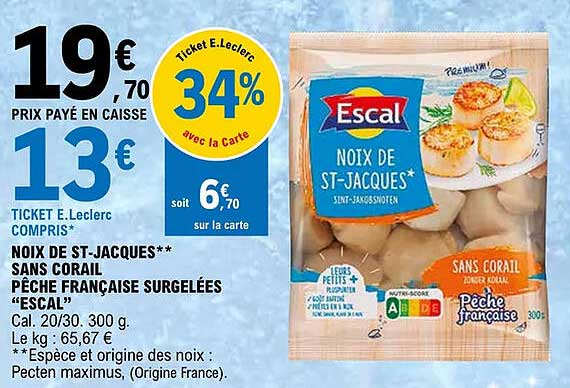 noix de st-jacques sans corail pêche française surgelées "escal"
