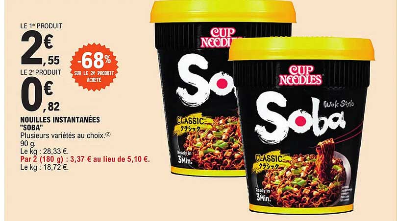 nouilles instantanées "soba" -68% sur le 2e produit acheté