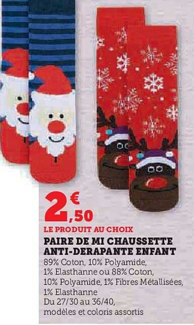 paire de mi chaussette anti-derapante enfant