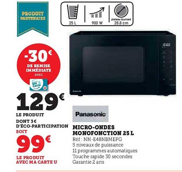 panasonic micro-ondes monofonction 25l