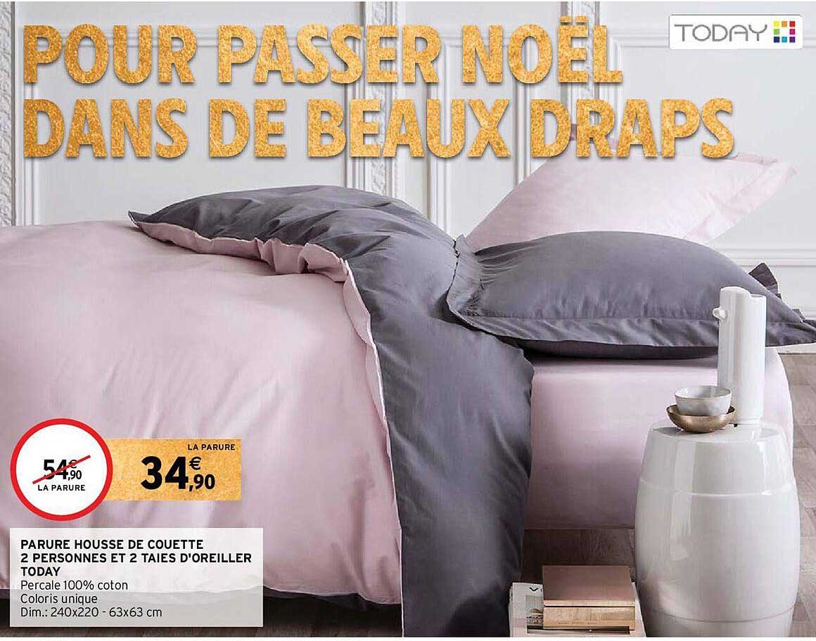 parure housse de couette 2 personnes et 2 taies d'oreiller today