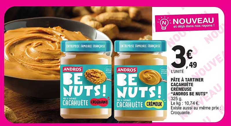pâte à tartiner cacahuète crémeuse "andros be nuts"