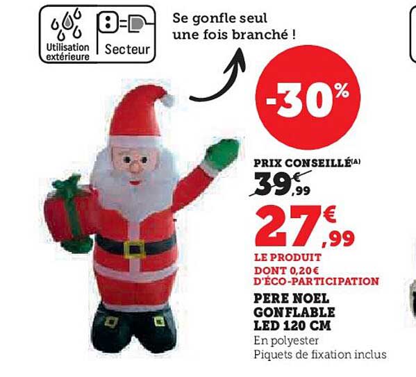 père noël gonflable led 120 cm