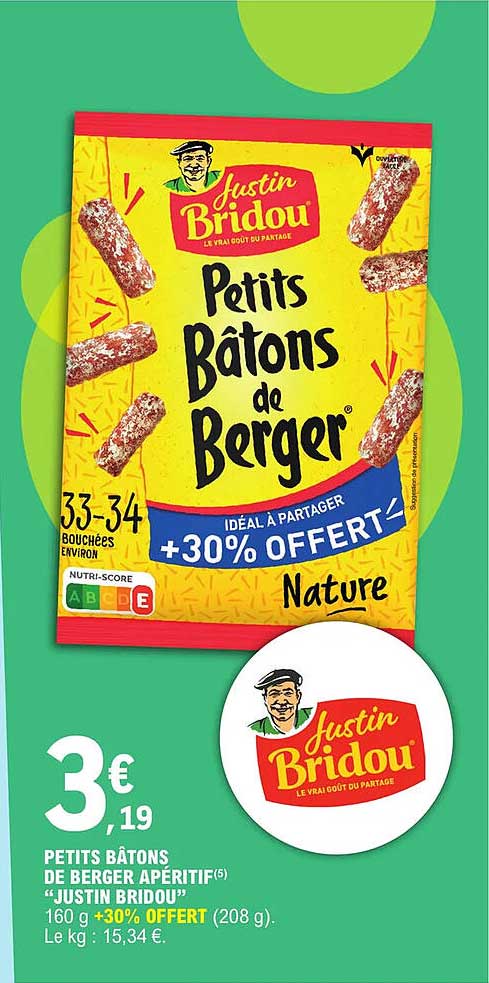 Petits Bâtons De Berger Apéritif "justin Bridou"