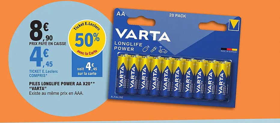 piles longlife power aa x20 "varta"