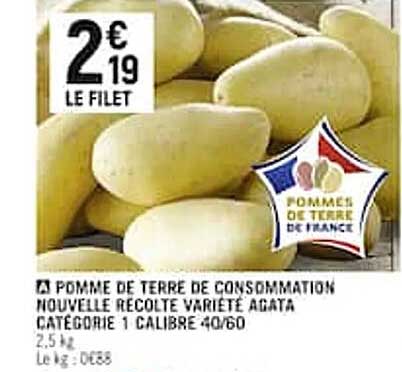 pomme de terre de consommation nouvelle récolte variété agata catégorie 1 calibre 40/60