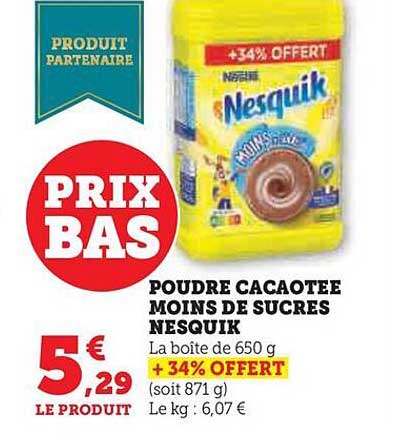 poudre cacaotée moins de sucres nesquik