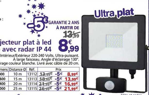 projecteur plat à led avec radar ip 44