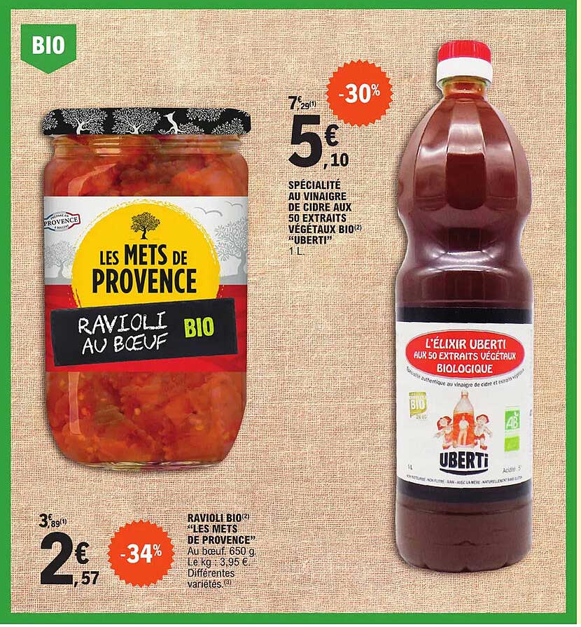 ravioli bio "les mets de provence", spécialité au vinaigre de cidre aux 50 extraits végétaux bio "ubert"