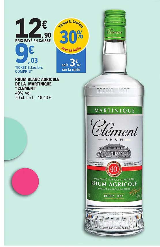 Rhum Blanc Agricole De La Martinique "clément"
