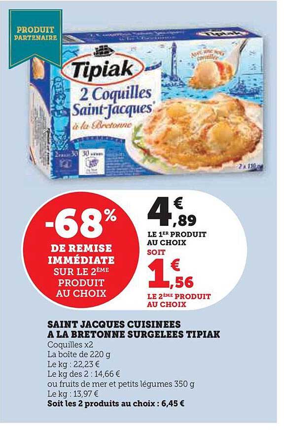 saint jacques cuisinées à la bretonne surgelées tipiak
