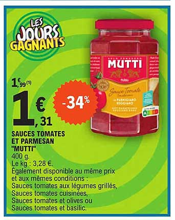 Sauces Tomates Et Parmesan "mutti"