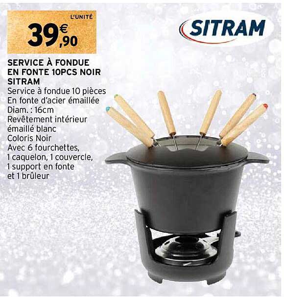 service à fondue en fonte 10 pcs noir sitram