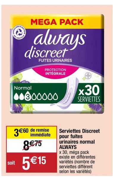 serviettes discreet pour fuites urinaires normal always
