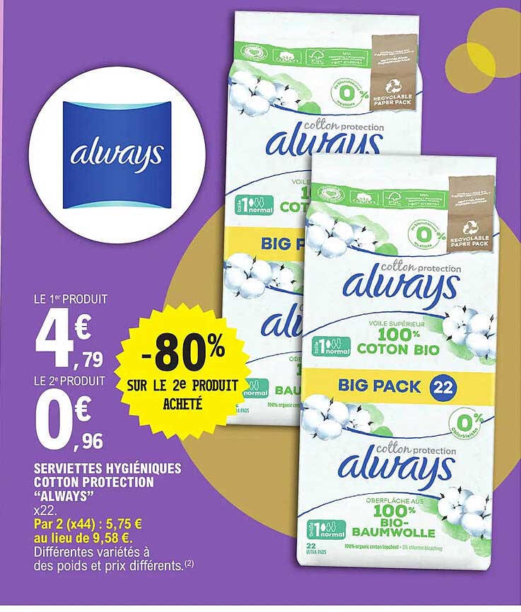 serviettes hygiéniques cotton protection "always"