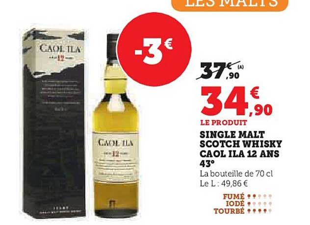 single malt scotch whisky caol ila 12 ans 43°