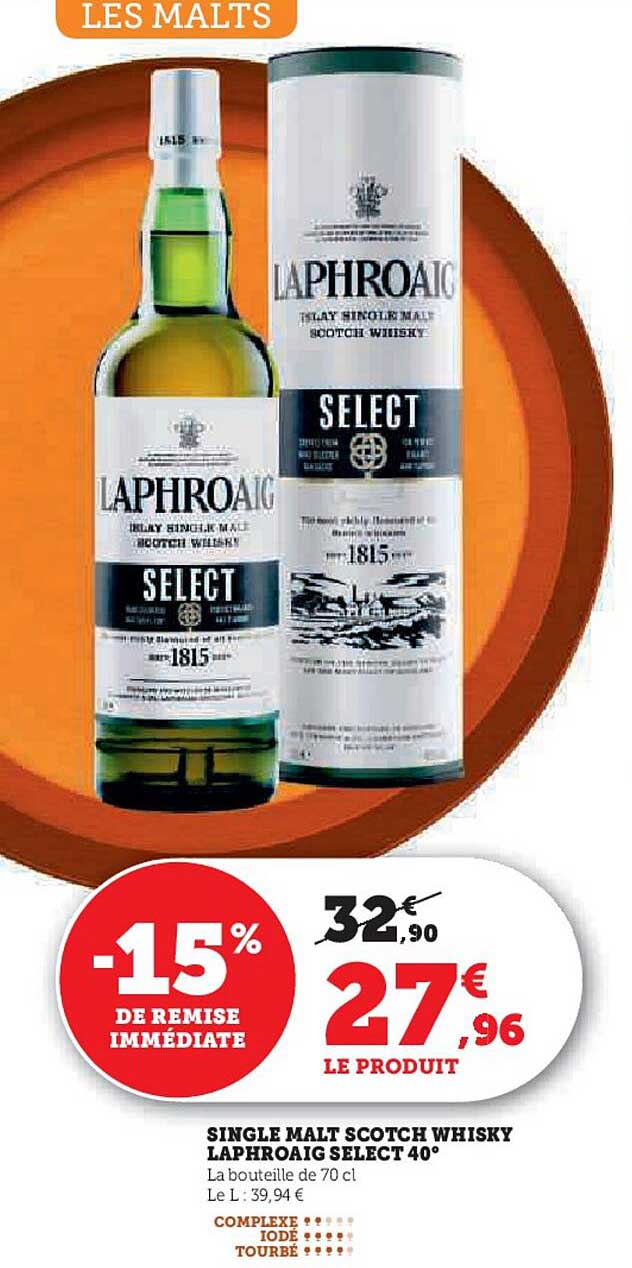 single malt scotch whisky laphroaig select 40° -15% de remise immédiate