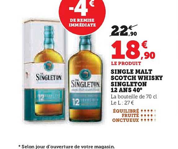 single malt scotch whisky singleton 12 ans 40°