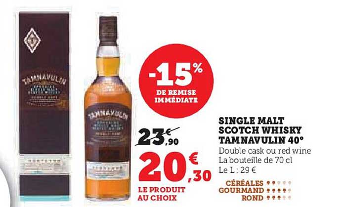 single malt scotch whisky tamnavulin 40° -15% de remise immédiate