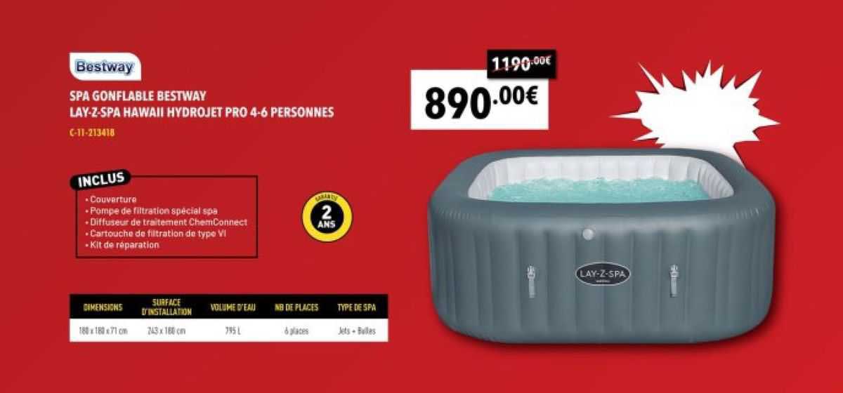 spa gonflable bestway lay-z-spa hawaii hydrojet pro 4-6 personnes
