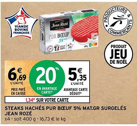 steaks hachés pur boeuf 5% mat. gr. surgelés jean rozé