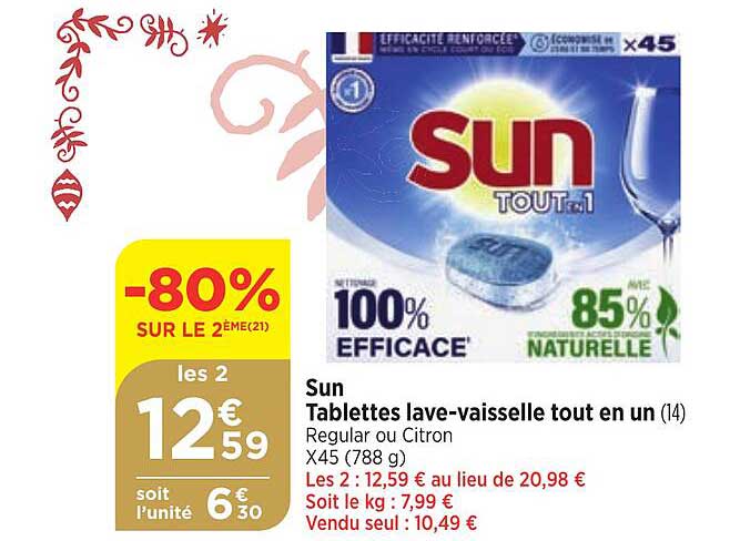 sun tablettes lave-vaisselle tout en un -80% sur le 2ème