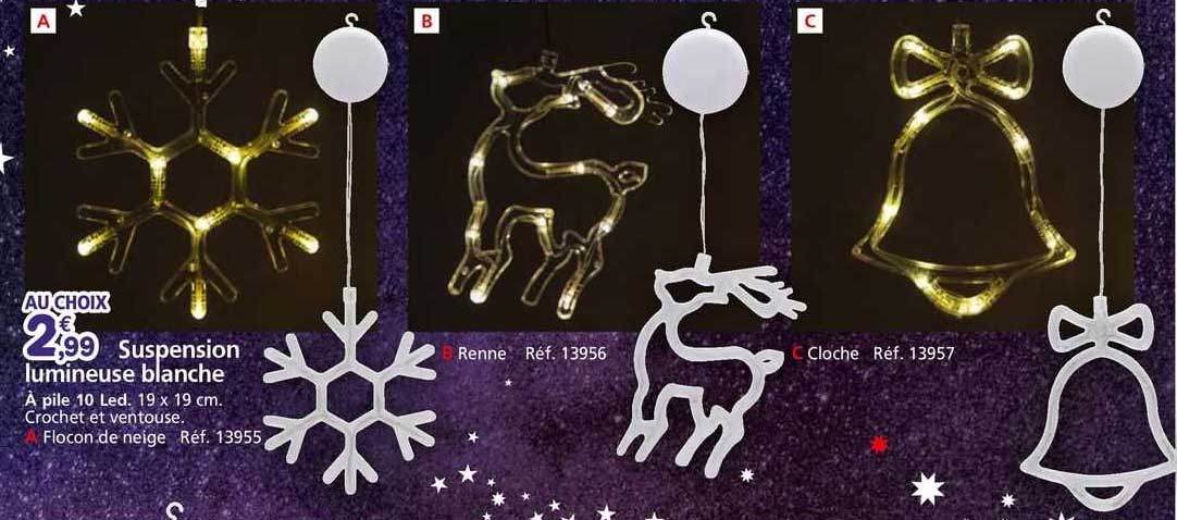 suspension lumineuse blance : focon de neige, renne, cloche