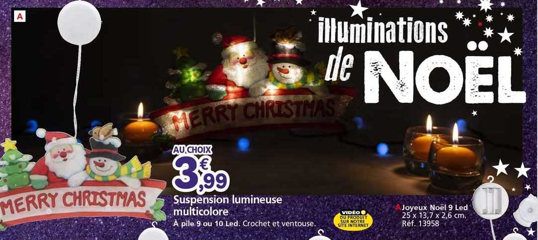 suspension lumineuse multicolore, joyeux noël 9 led