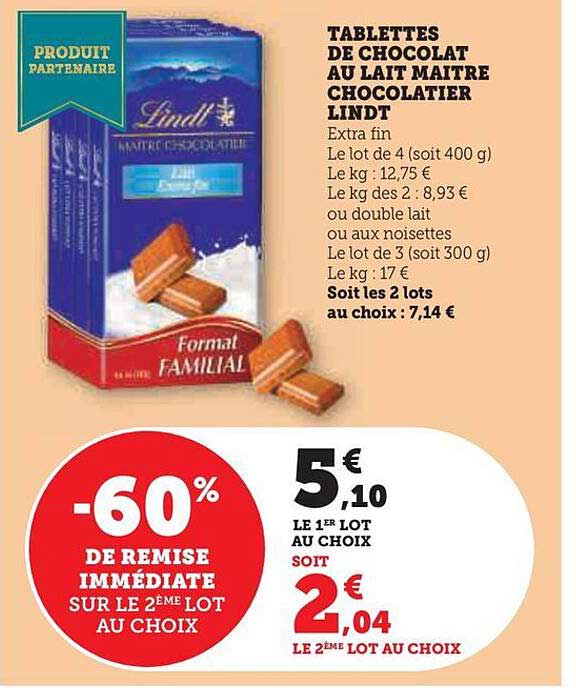 tablettes de chocolat au lait maître chocolatier lindt