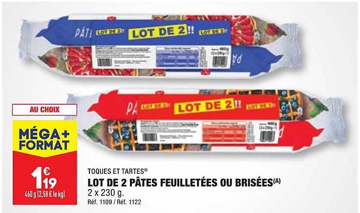 toques et tartes lot de 2 pâtes feuilletées ou brisées