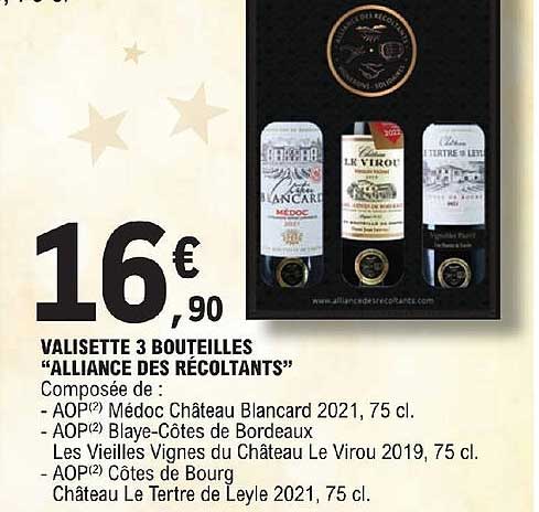 valisette 3 bouteilles "alliance des récoltants"