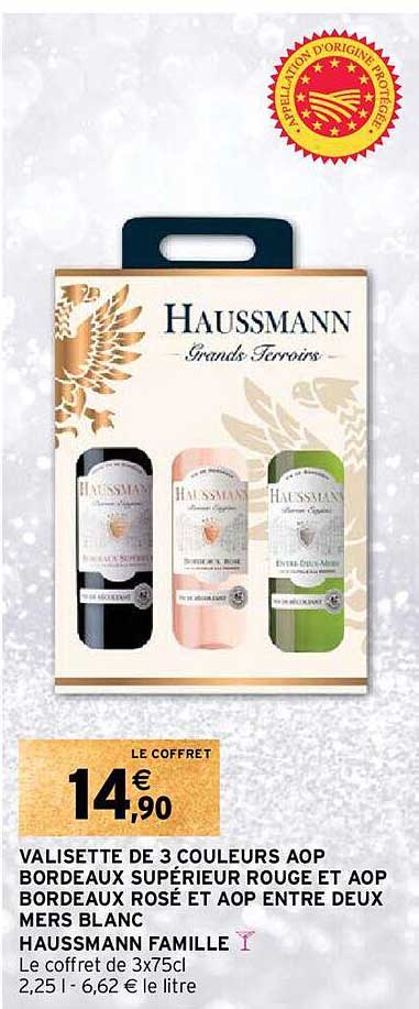 valisette de 3 couleurs aop bordeaux supérieur rouge et aop bordeaux rosé et aop entre deux mers blanc haussmann famille