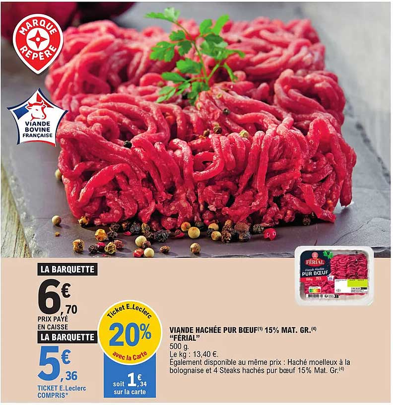 Viande Hachée Pur Bœuf 15% Mat Gr "férial"
