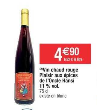 vin chaud rouge plaisir aux épices de l'oncle hansi 11% vol.