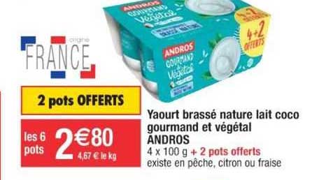 Yaourt Brassé Nature Lait Coco Gourmand Et Végétal Andros