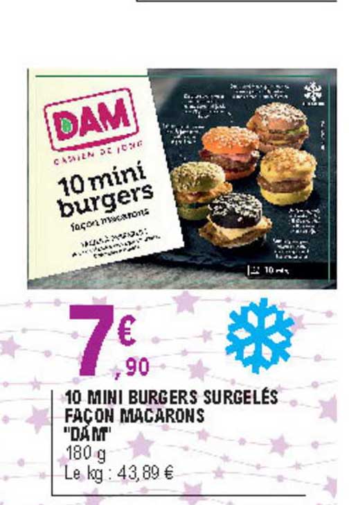 10 mini burgers surgelés façon macarons "dam"