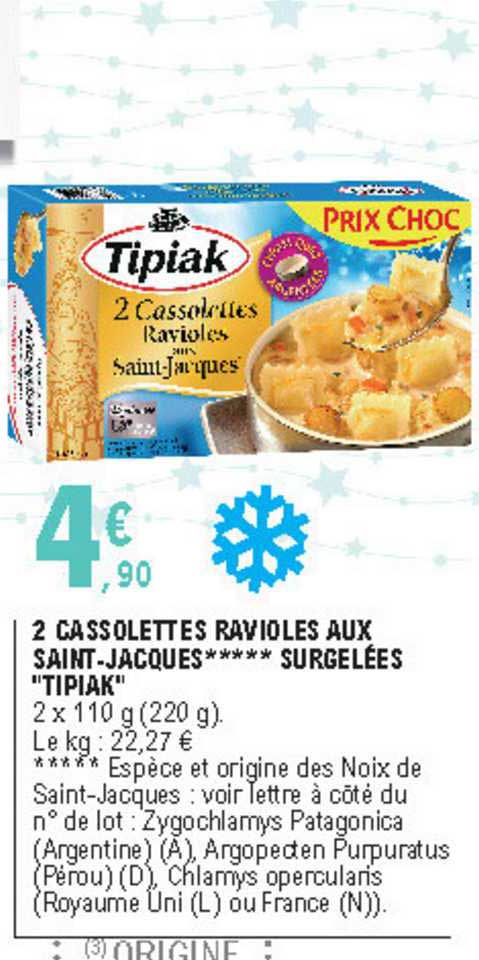 2 cassolette ravioles aux saint jacques surgelées "tipiak"