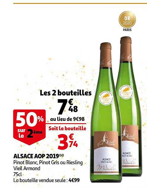 alsace aop 2019 pinot blanc pinot gris ou riesling vieil armand 50% sur la 2ème
