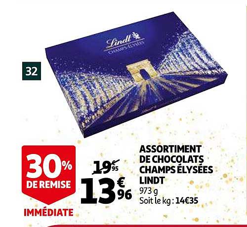 assortiment de chocolats champs élysées lindt 30% de remise immédiate