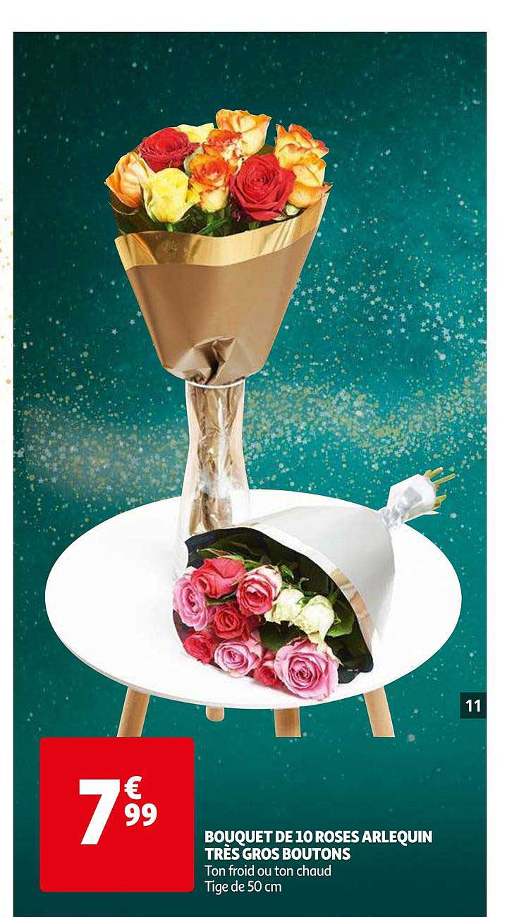 bouquet de 10 roses arlequin très gros bouttons