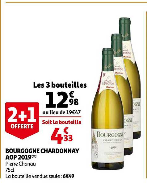 bourgone chardonnay aop 2019 pierre chanau 2+1 offerte