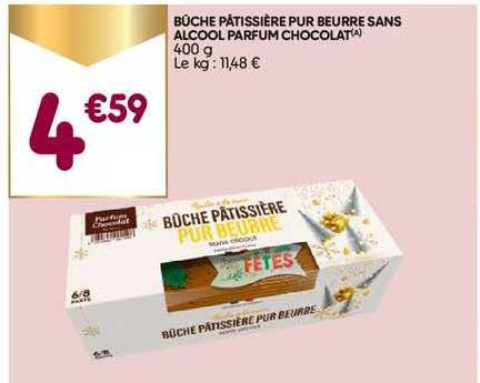 bûche pâtissière pur beurre sans alcool parfum chocolat